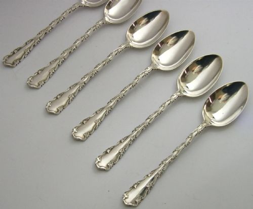 BEAUTIFUL CASED ENGLISH ANTIQUE STERLING SILVER SPOONS 1908 ART NOUVEAU 78G - ADDITIONAL PHOTO 6