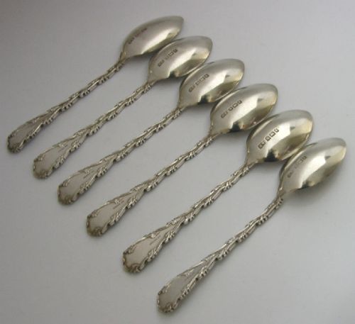 BEAUTIFUL CASED ENGLISH ANTIQUE STERLING SILVER SPOONS 1908 ART NOUVEAU 78G - ADDITIONAL PHOTO 7