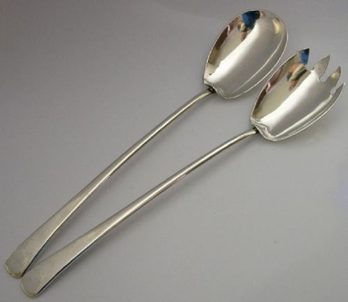arts crafts edwardian 154g sterling silver salad servers 1902 english antique - CATEGORY: ANTIQUE SILVER - DATED EDWARDIAN