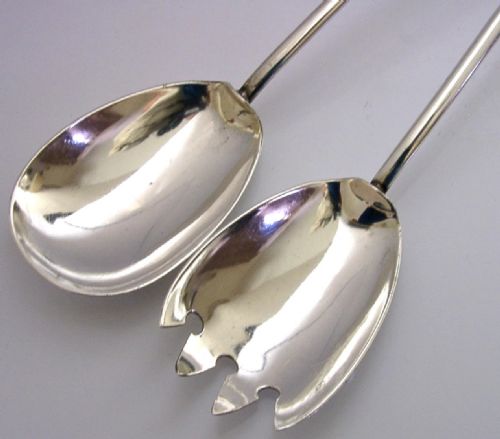 ARTS CRAFTS EDWARDIAN 154G STERLING SILVER SALAD SERVERS 1902 ENGLISH ANTIQUE - ADDITIONAL PHOTO 1