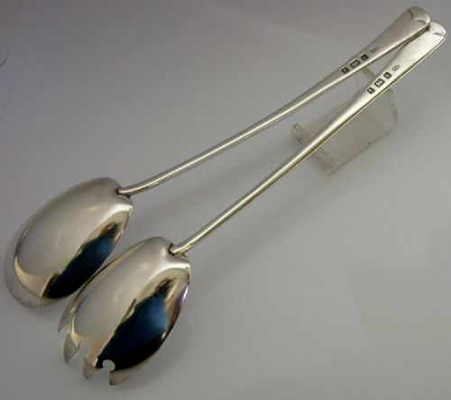 ARTS CRAFTS EDWARDIAN 154G STERLING SILVER SALAD SERVERS 1902 ENGLISH ANTIQUE - ADDITIONAL PHOTO 5
