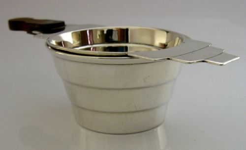 SUPERB ART DECO ENGLISH STERLING SILVER TEA STRAINER AND DRIP BOWL STAND 1936 - ADDITIONAL PHOTO 3