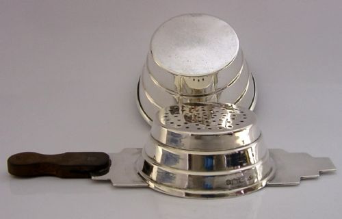 SUPERB ART DECO ENGLISH STERLING SILVER TEA STRAINER AND DRIP BOWL STAND 1936 - ADDITIONAL PHOTO 10
