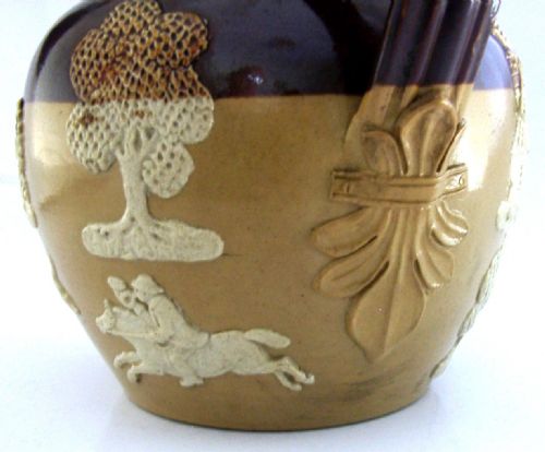 ENGLISH SALT GLAZED STERLING SILVER JUG BEER FLAGON 1905 ANTIQUE 970G HUNTING - ADDITIONAL PHOTO 4