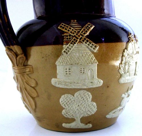 ENGLISH SALT GLAZED STERLING SILVER JUG BEER FLAGON 1905 ANTIQUE 970G HUNTING - ADDITIONAL PHOTO 6