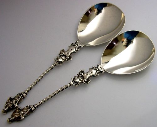 pair of edwardian english antique sterling siver apostle serving spoons 1908 antiques - CATEGORY: ANTIQUE SILVER - DATED EDWARDIAN