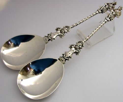 PAIR OF EDWARDIAN ENGLISH ANTIQUE STERLING SIVER APOSTLE SERVING SPOONS 1908 ANTIQUES - ADDITIONAL PHOTO 4