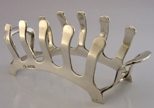 UNUSUAL BACKBONE STERLING SILVER TOAST RACK 1937 ANTIQUE 72G ENGLISH ART DECO - ADDITIONAL PHOTO 4