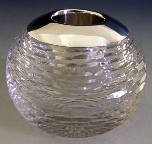 stylish sterling silver rimmed cut glass matchstriker 1919 art deco 196g - CATEGORY: ANTIQUE SILVER - DATED 1910