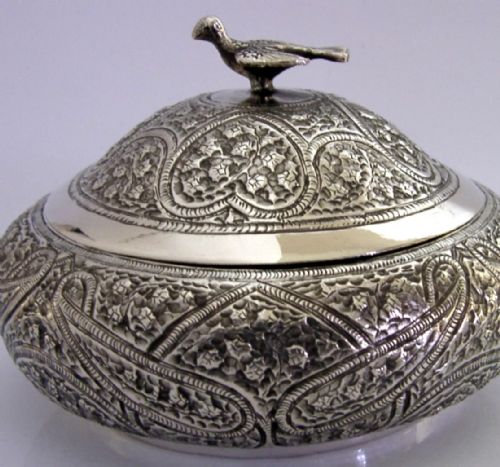 SUPERB INDIAN SOLID SILVER BIRD TERMINAL LIDDED BOX C1920 ANTIQUE 198G - ADDITIONAL PHOTO 5