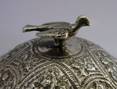 SUPERB INDIAN SOLID SILVER BIRD TERMINAL LIDDED BOX C1920 ANTIQUE 198G - ADDITIONAL PHOTO 6