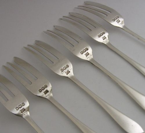 CASED SIX STERLING SILVER CAKE PASTRY FORKS 1926 ART DECO 88G ENGLISH ANTIQUE - ADDITIONAL PHOTO 5