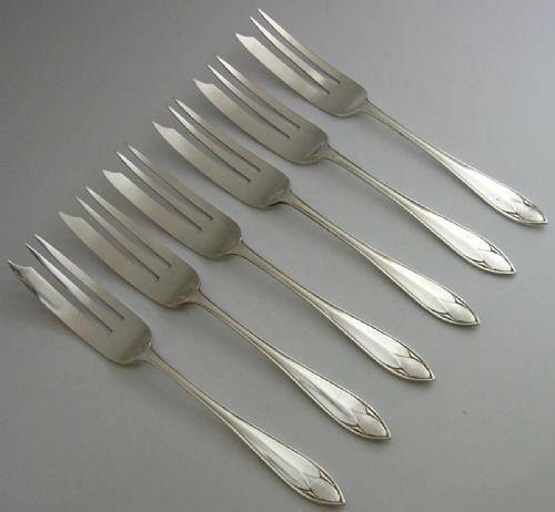 CASED SIX STERLING SILVER CAKE PASTRY FORKS 1926 ART DECO 88G ENGLISH ANTIQUE - ADDITIONAL PHOTO 6