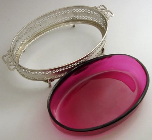 BEAUTIFUL ENGLISH STERLING SILVER CRANBERRY GLASS DISH 1926 ANTIQUE 176G - ADDITIONAL PHOTO 6
