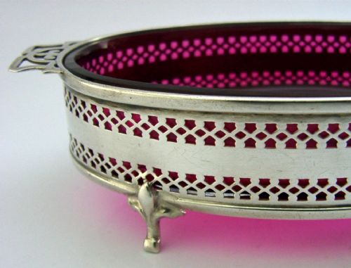 BEAUTIFUL ENGLISH STERLING SILVER CRANBERRY GLASS DISH 1926 ANTIQUE 176G - ADDITIONAL PHOTO 7