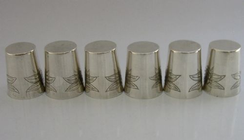 SIX SOLID SILVER 150G SHOT SCHNAPPS TOT CUPS C1940 BARWARE ROSES - ADDITIONAL PHOTO 9