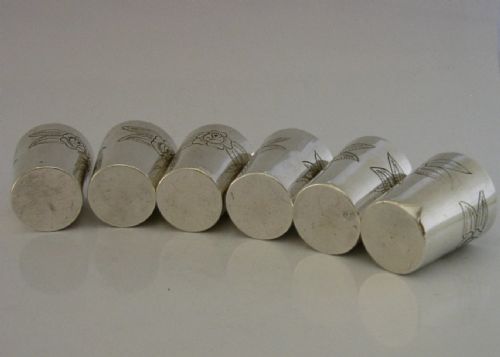 SIX SOLID SILVER 150G SHOT SCHNAPPS TOT CUPS C1940 BARWARE ROSES - ADDITIONAL PHOTO 10