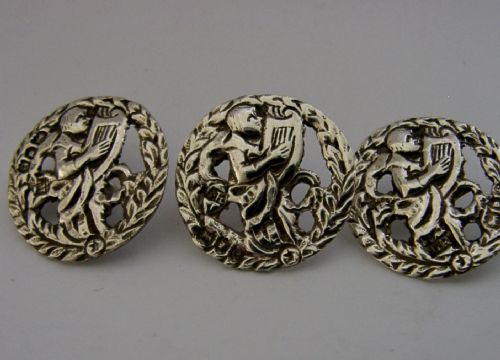 SIX ANTIQUE ENGLISH STERLING SILVER BUTTONS LONDON 1900 HARP PLAYER - ADDITIONAL PHOTO 3