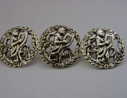 SIX ANTIQUE ENGLISH STERLING SILVER BUTTONS LONDON 1900 HARP PLAYER - ADDITIONAL PHOTO 4