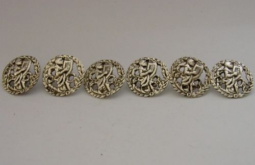 SIX ANTIQUE ENGLISH STERLING SILVER BUTTONS LONDON 1900 HARP PLAYER - ADDITIONAL PHOTO 6