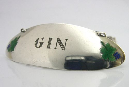 QUALITY MID CENTURY MODERN STERLING SILVER ENAMEL GIN LABEL 1964 BARWARE - ADDITIONAL PHOTO 2