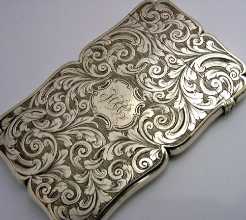 STUNNING EDWARD SMITH STERLING SILVER CARD CASE 1855 LEFT HANDED ANTIQUE MINT - ADDITIONAL PHOTO 2