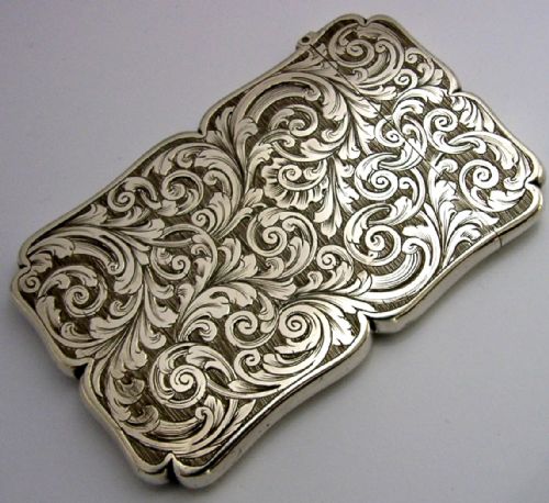 STUNNING EDWARD SMITH STERLING SILVER CARD CASE 1855 LEFT HANDED ANTIQUE MINT - ADDITIONAL PHOTO 3