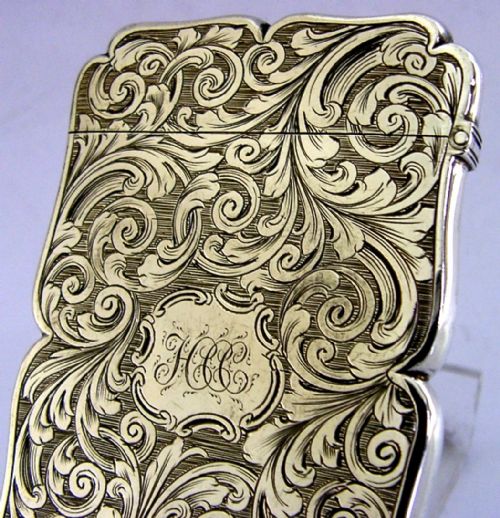 STUNNING EDWARD SMITH STERLING SILVER CARD CASE 1855 LEFT HANDED ANTIQUE MINT - ADDITIONAL PHOTO 6
