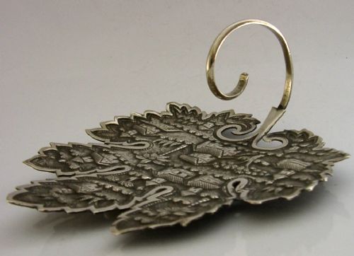 PRETTY ANGLO INDIAN SOLID SILVER LEAF SHAPED DISH C1900 ANTIQUE 90G - ADDITIONAL PHOTO 3