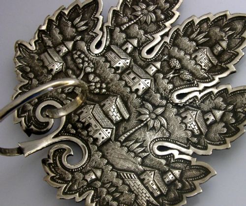PRETTY ANGLO INDIAN SOLID SILVER LEAF SHAPED DISH C1900 ANTIQUE 90G - ADDITIONAL PHOTO 5