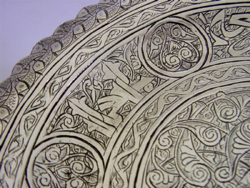 PRETTY 123G EGYPTIAN 900 SOLID SILVER DISH PLATE TRAY C1940S EASTERN ANTIQUE - ADDITIONAL PHOTO 1