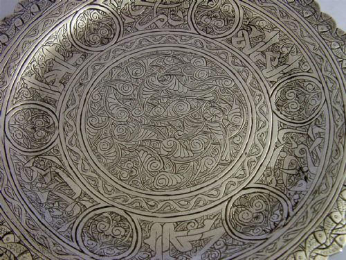 PRETTY 123G EGYPTIAN 900 SOLID SILVER DISH PLATE TRAY C1940S EASTERN ANTIQUE - ADDITIONAL PHOTO 4