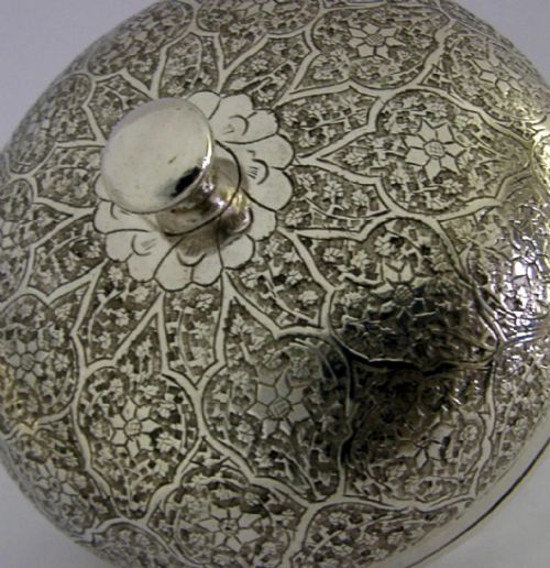 174G SUPERB INDIAN SOLID SILVER LIDDED BOWL BOX C1920 ANTIQUE - ADDITIONAL PHOTO 1