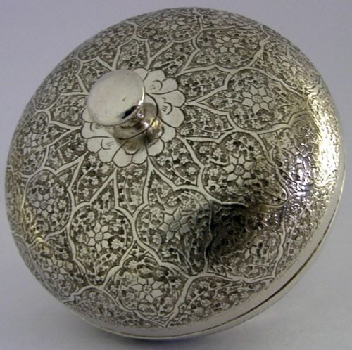 174G SUPERB INDIAN SOLID SILVER LIDDED BOWL BOX C1920 ANTIQUE - ADDITIONAL PHOTO 2