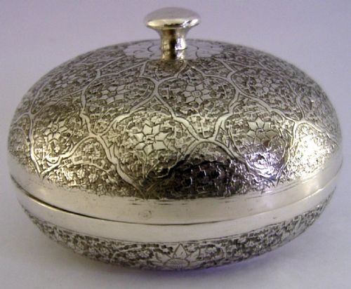 174G SUPERB INDIAN SOLID SILVER LIDDED BOWL BOX C1920 ANTIQUE - ADDITIONAL PHOTO 3