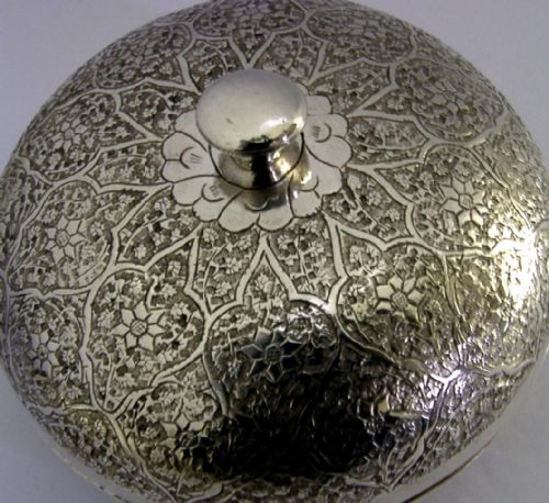 174G SUPERB INDIAN SOLID SILVER LIDDED BOWL BOX C1920 ANTIQUE - ADDITIONAL PHOTO 5
