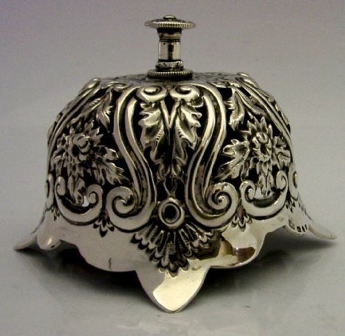 VICTORIAN ENGLISH STERLING SILVER TABLE DESK RECEPTION BAR BELL 1890 ANTIQUE - ADDITIONAL PHOTO 1