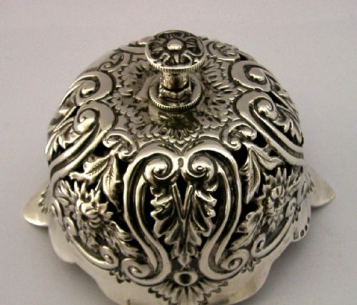 VICTORIAN ENGLISH STERLING SILVER TABLE DESK RECEPTION BAR BELL 1890 ANTIQUE - ADDITIONAL PHOTO 2