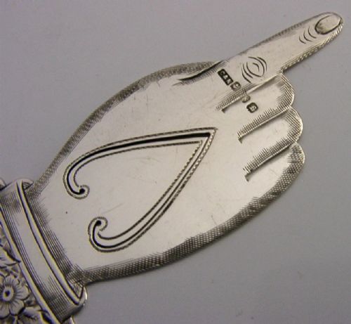 RARE ENGLISH STERLING SILVER POINTING HAND BOOKMARK PAGE MARKER 1905 ANTIQUE - ADDITIONAL PHOTO 1