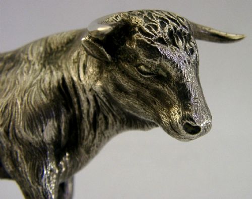 LARGE 254G PORTUGUESE SOLID SILVER BULL FIGURE C1940 PORTUGAL ANIMAL SUPERB - ADDITIONAL PHOTO 1