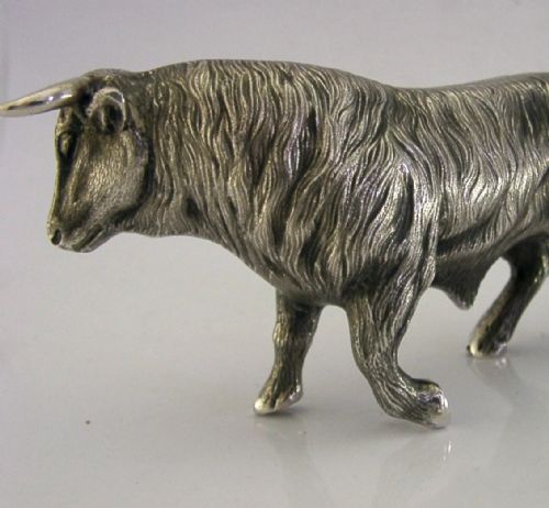 LARGE 254G PORTUGUESE SOLID SILVER BULL FIGURE C1940 PORTUGAL ANIMAL SUPERB - ADDITIONAL PHOTO 2