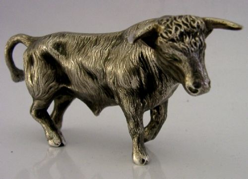 LARGE 254G PORTUGUESE SOLID SILVER BULL FIGURE C1940 PORTUGAL ANIMAL SUPERB - ADDITIONAL PHOTO 3