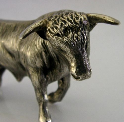 LARGE 254G PORTUGUESE SOLID SILVER BULL FIGURE C1940 PORTUGAL ANIMAL SUPERB - ADDITIONAL PHOTO 4