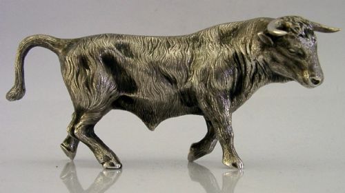 LARGE 254G PORTUGUESE SOLID SILVER BULL FIGURE C1940 PORTUGAL ANIMAL SUPERB - ADDITIONAL PHOTO 5