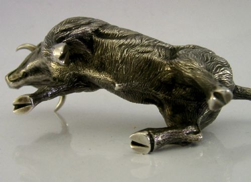 LARGE 254G PORTUGUESE SOLID SILVER BULL FIGURE C1940 PORTUGAL ANIMAL SUPERB - ADDITIONAL PHOTO 7