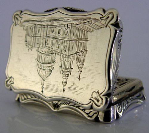 NATHANIEL MILLS CASTLE TOP STERLING SILVER VINAIGRETTE 1843 ANTIQUE ST PAULS - ADDITIONAL PHOTO 4