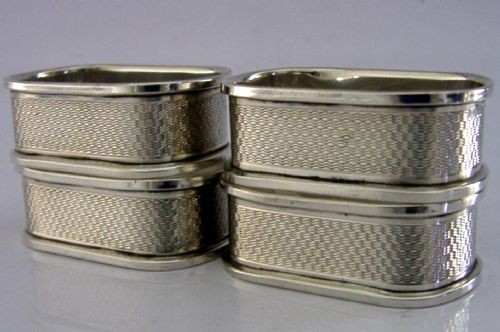 FOUR ENGLISH SOLID STERLING SILVER ENGINE TURNED NAPKIN RINGS 195960 - ADDITIONAL PHOTO 5
