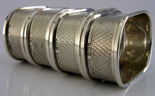 FOUR ENGLISH SOLID STERLING SILVER ENGINE TURNED NAPKIN RINGS 195960 - ADDITIONAL PHOTO 6