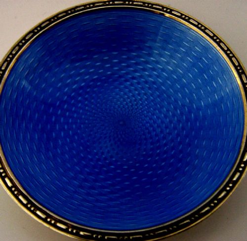 RARE NORWEGIAN SOLID STERLING SILVER BLUE ENAMELLED PIN DISH OR BOWL C1940 - ADDITIONAL PHOTO 1