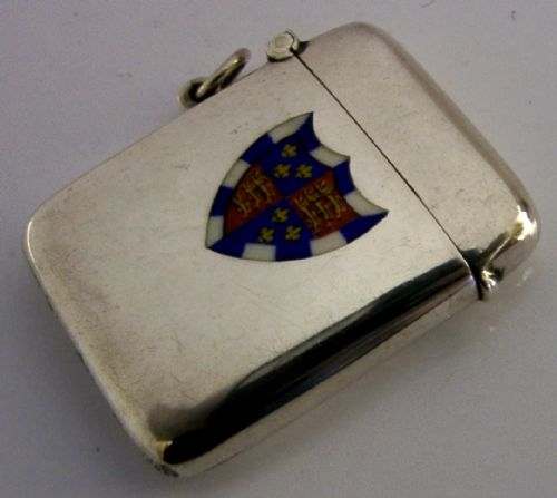 RARE STERLING SILVER ENAMEL CHRIST COLLEGECAMBRIDGE UNI VESTA CASE 1920 ANTIQUE - ADDITIONAL PHOTO 4
